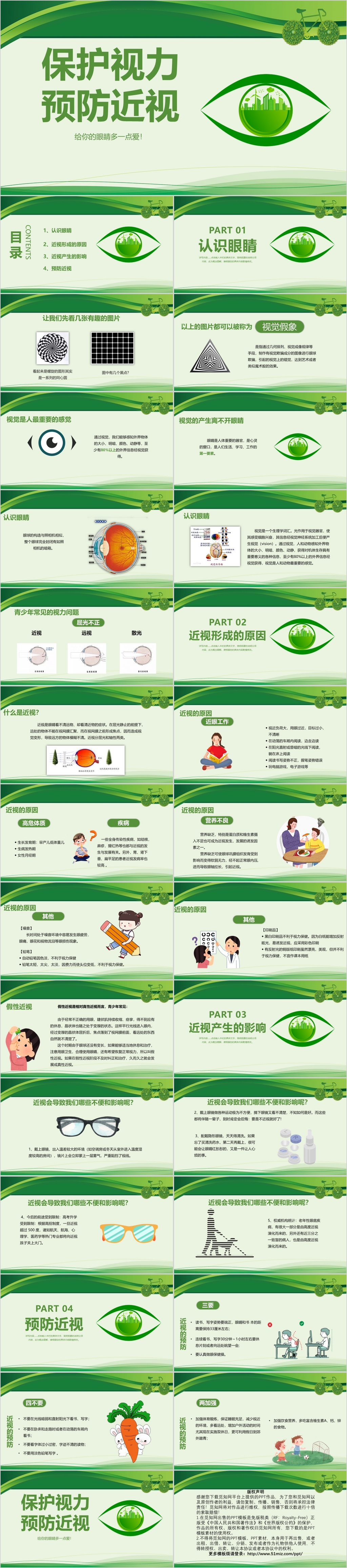绿色护眼保护视力预防近视班会主题ppt模板